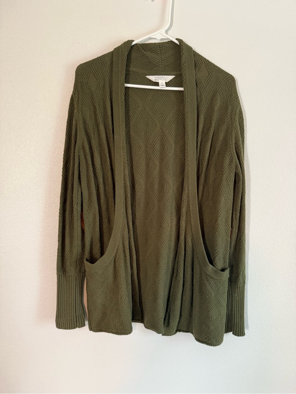 Market & Spruce Olive Green Open-Front Knit Cardigan